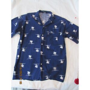 Men's novelty print button front shirt Kenny Rogers size s blue palm trees vaca